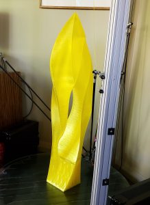 Large translucent yellow 3D printed sculpture just finished - Kevin Caron