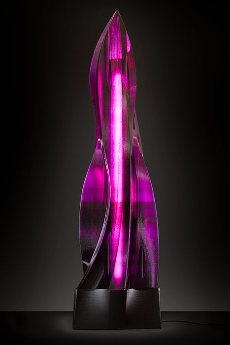 Wormwood Dark, a purple lighted 3D printed contemporary sculpture - Kevin Caron